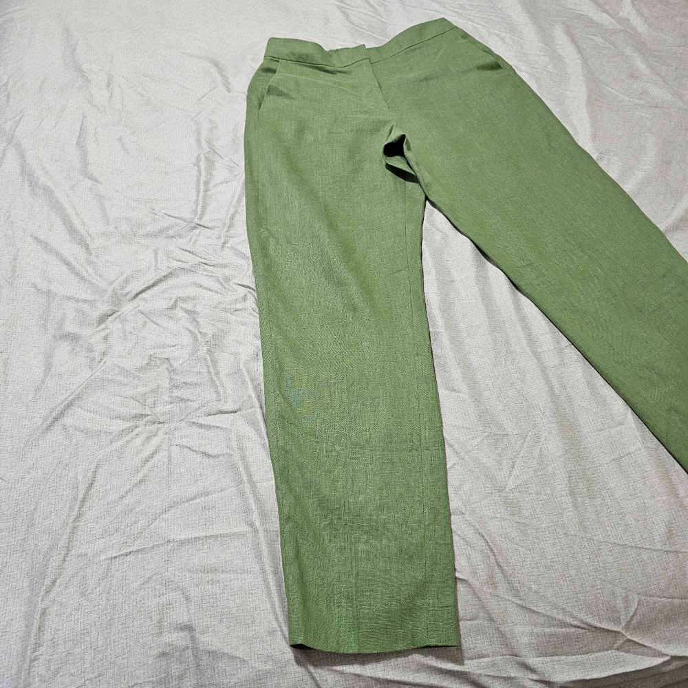 MNG Linen Tailored Pants Flat Front Green Straight Ciggarette Leg Womens Small - Picture 3 of 15